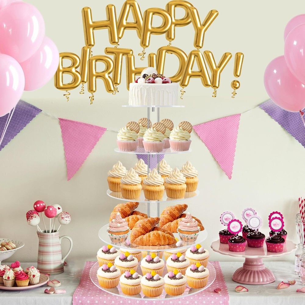 5 Tier Round Acrylic Cupcake Tree Tower Display Stand Display Pastry Wedding