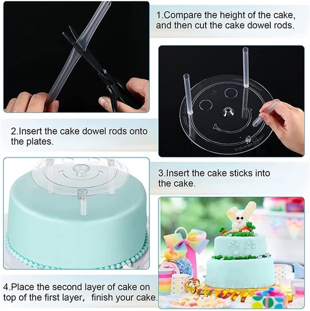 28-Piece Smiley Plastic Cake Dowel Rods Set - 12 Pcs White, 4 Cake Separator ...