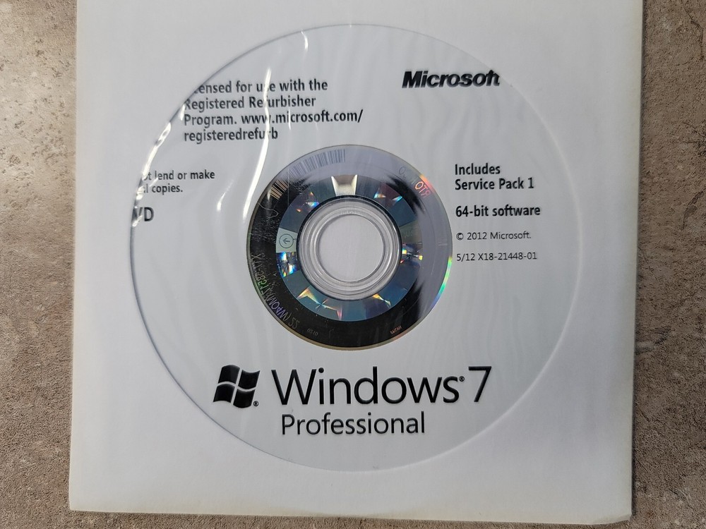 Microsoft Windows 7 Professional w/SP1 64 Bit DVD 2011 Refurbished PC *NO KEY*