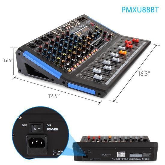 Pyle PMXU88BT Bluetooth 8 Ch. Studio DJ Controller Audio Mixer Console System