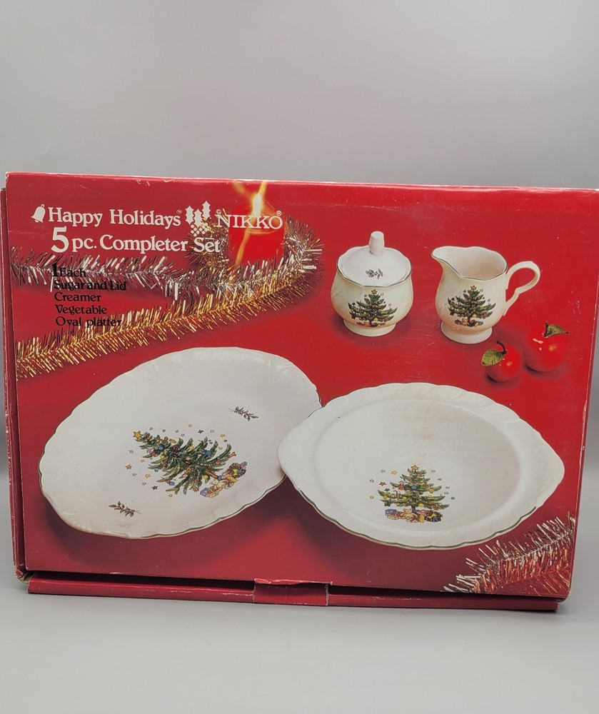 Nikko Happy Holidays 5pc Completer Hostess Set Christmas Tree Serving Tableware