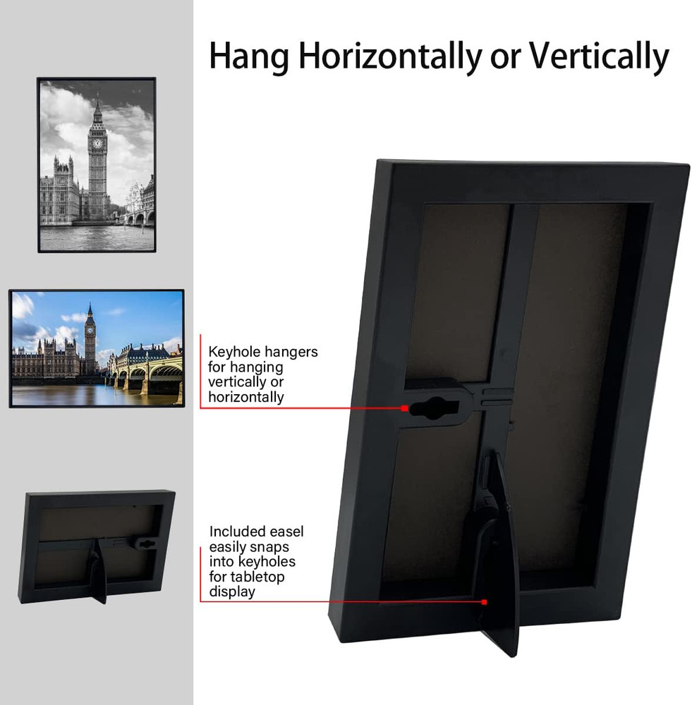 Front Loading Black Picture Frame 4X6 Set of 10 Wall and Table Mounting