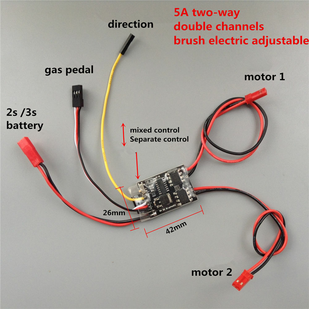 5Ax2 Brushed ESC Dual two-way Speed Controller 1:16 RC Tank Tracked 2S 3S Lipo