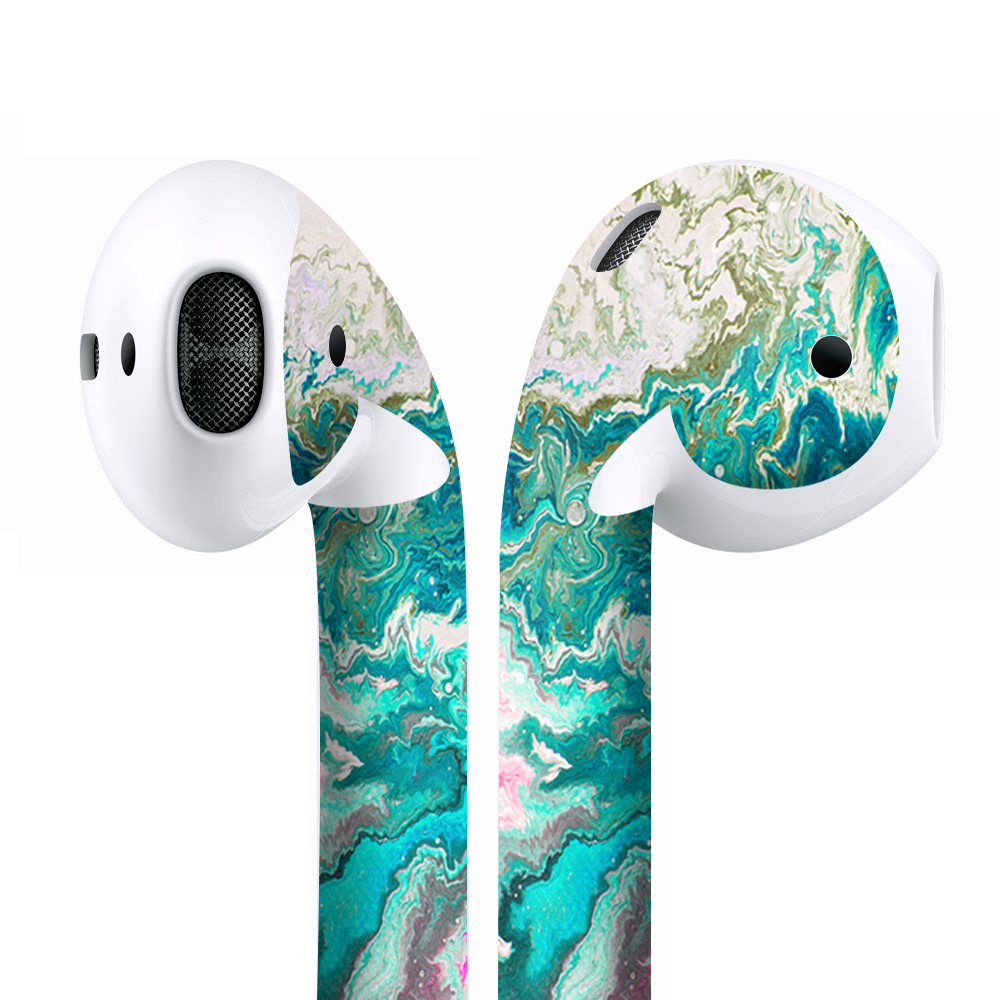 Skins Wraps compatible for Apple Airpods Marble Pattern Blue Ocean green