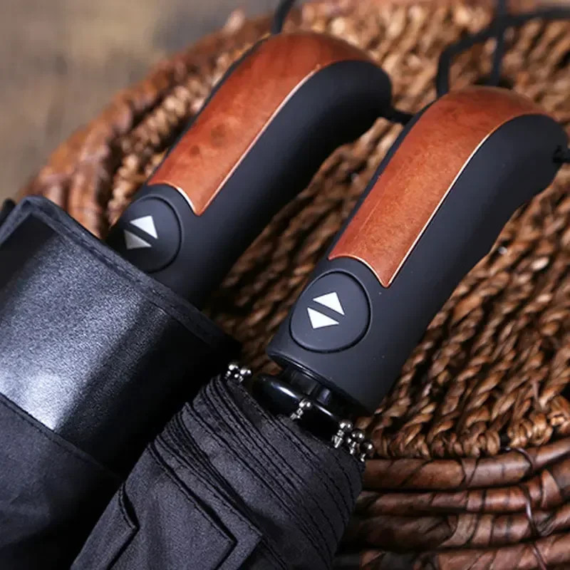 Luxury Reverse Umbrella Men Wooden Handle Large Automatic Umbrella Windproof Str