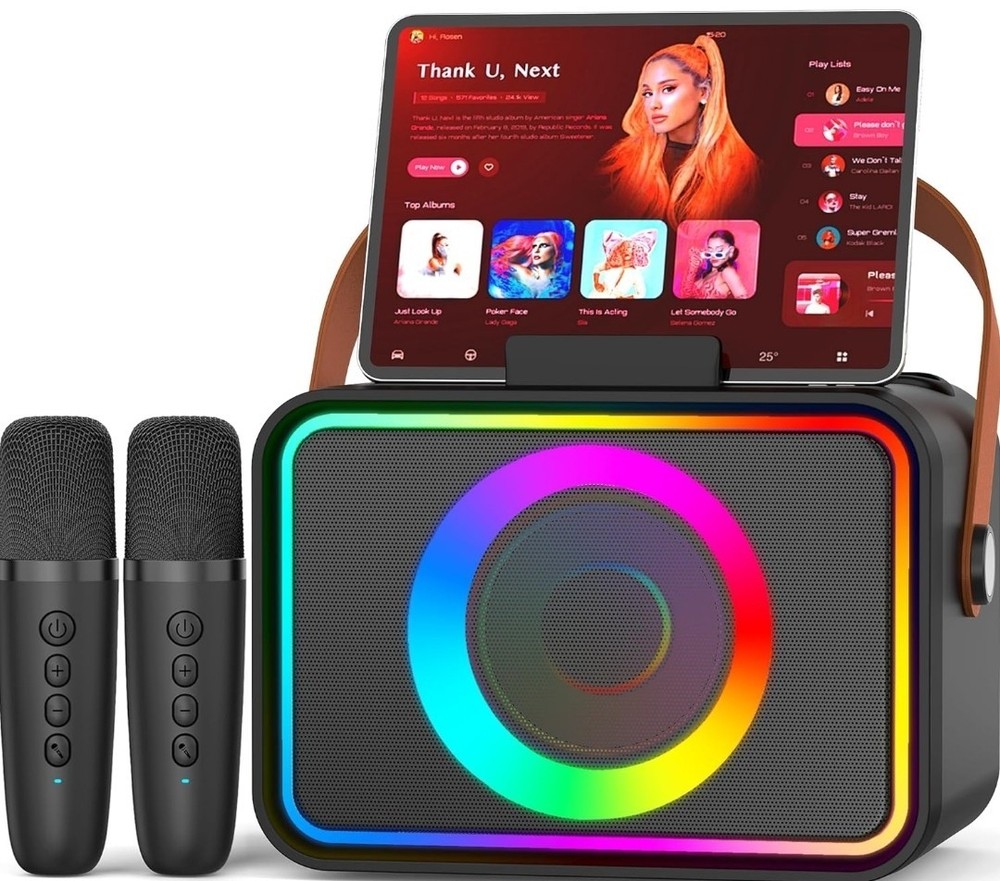 Wireless Karaoke Speaker, 2 Microphones, Bluetooth, LED, Portable, Music Player
