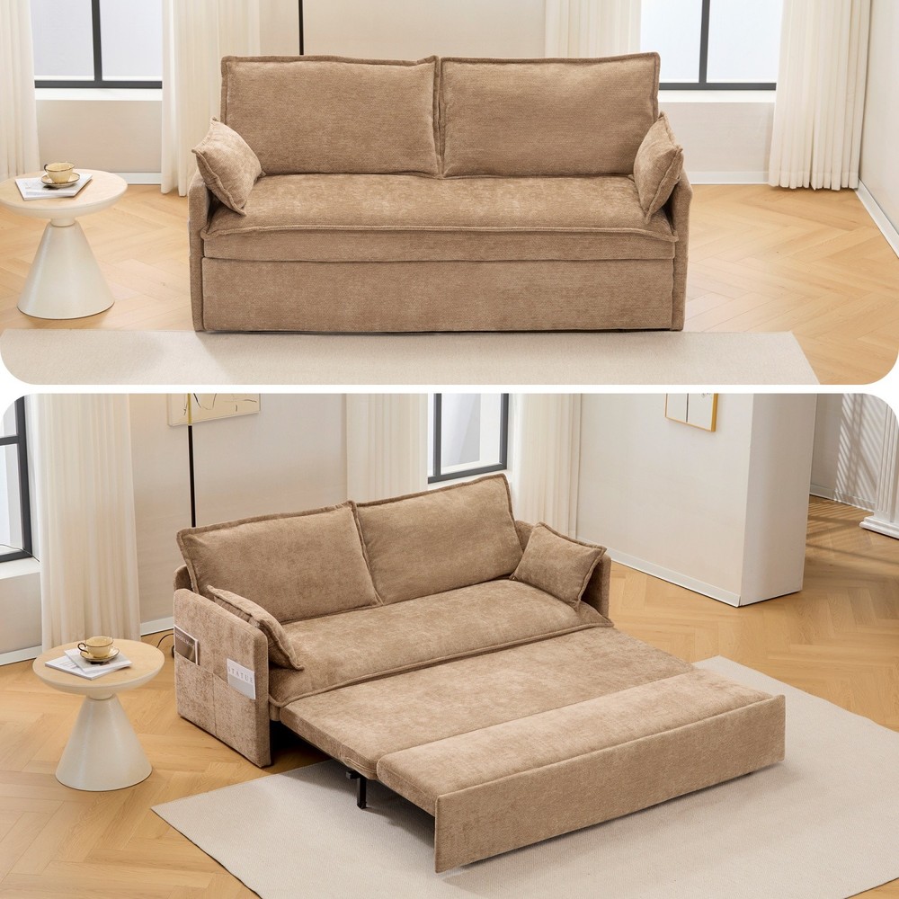 Modern Convertible Sleeper Sofa Bed Loveseat Sofa with Pull Out Bed & USB Ports