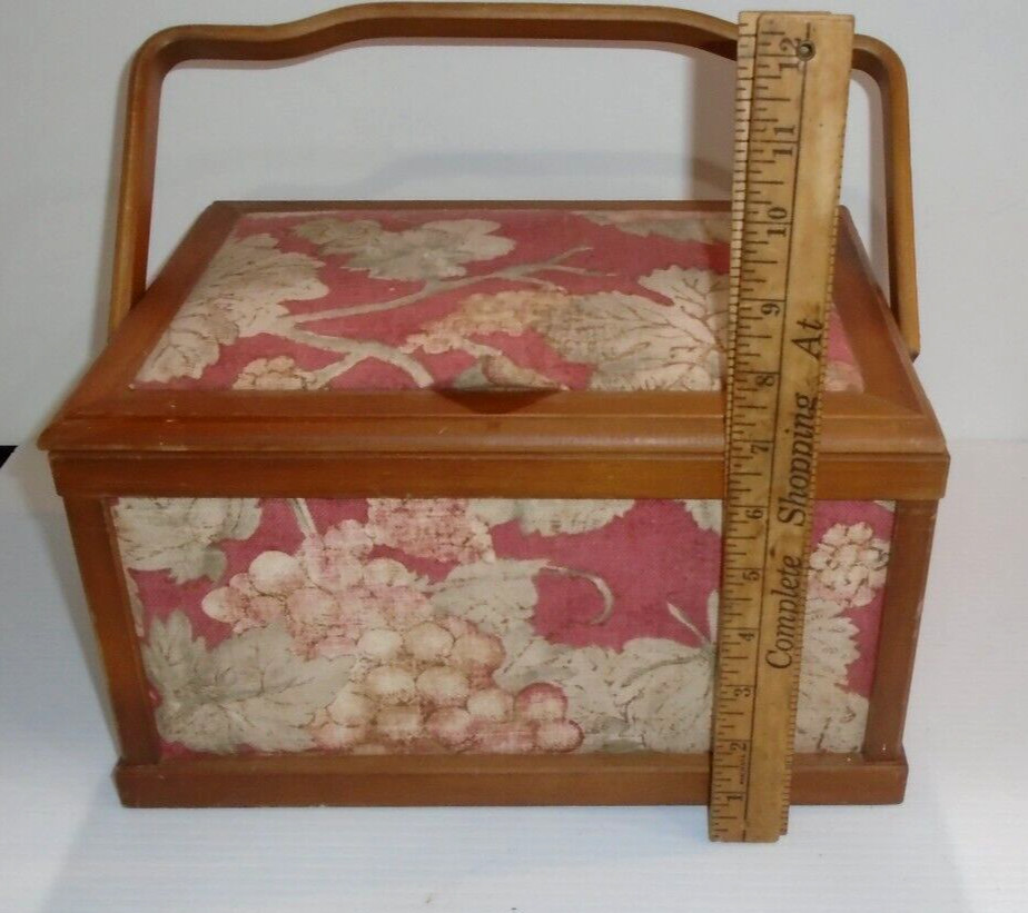 Vintage Fabric Covered Sewing Box Basket with Lining