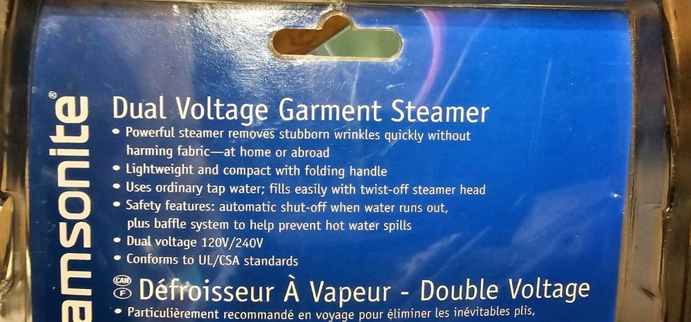 Samsonite Dual Voltage Garment Steamer New Sealed
