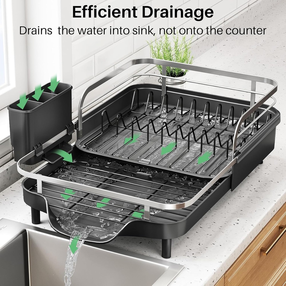 Dish Drying Rack, Expandable Dish Rack for Kitchen Counter, Stainless Steel Dish