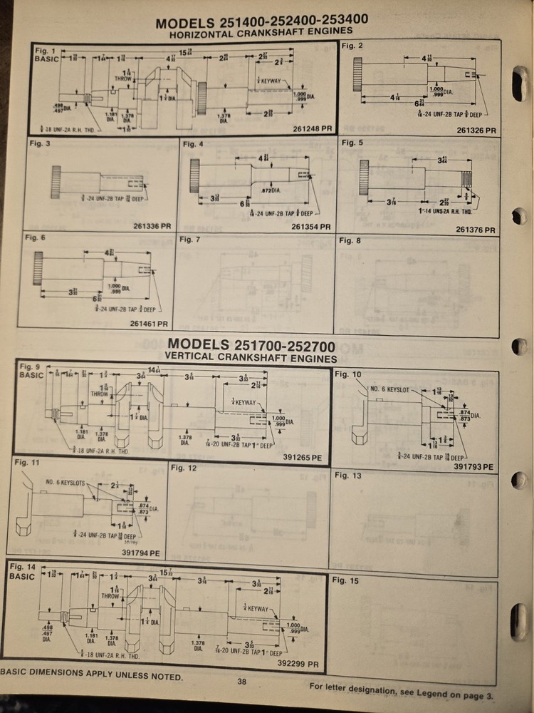 BRIGGS & STRATTON CRANKSHAFT IDENTIFICATION LIST SECTIONS 1&2 1982