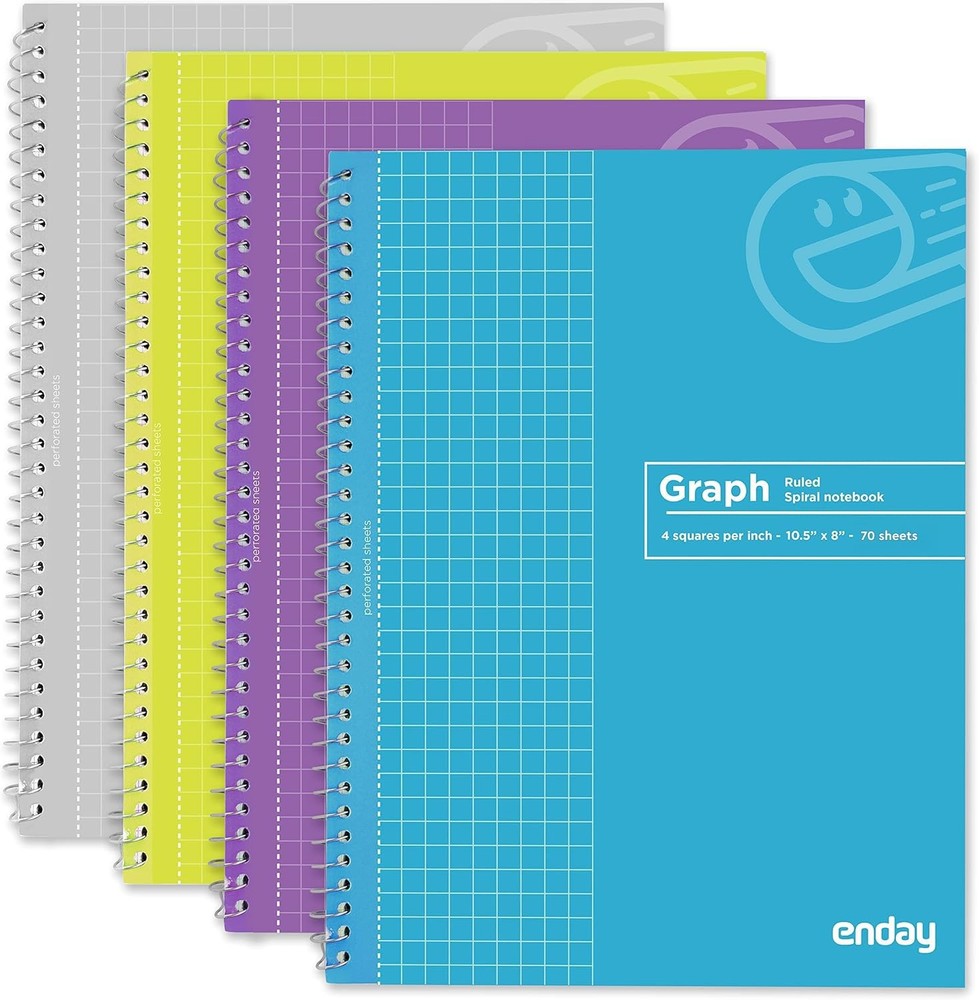 Graph Paper Notebook (4 Pack) Grid Notebook, Graph paper spiral notebook, Gra...