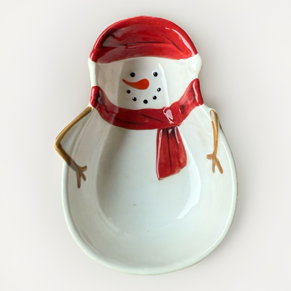 2 Nesting St Nicholas Square Christmas Snowman Yuletide Candy Nut Dish Bowl