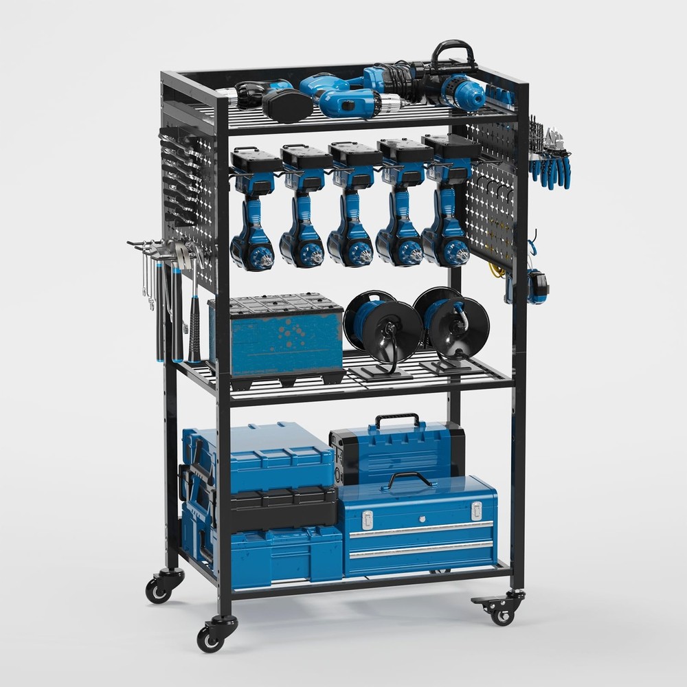 VDEVY Power Tool Organizer Cart, Rolling Tool Drills Holders Storage Rack on ...