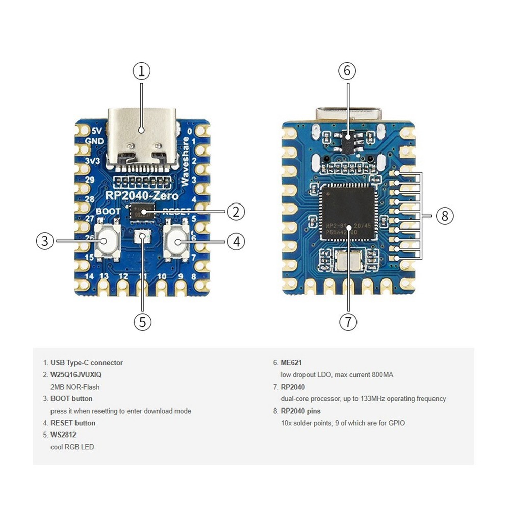 RP2040-Zero Microcontroller Development Board for RP2040 Dual Core 1722