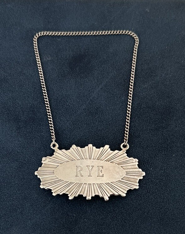 Vintage Sterling Silver Rye Decanter Label Sunburst Design