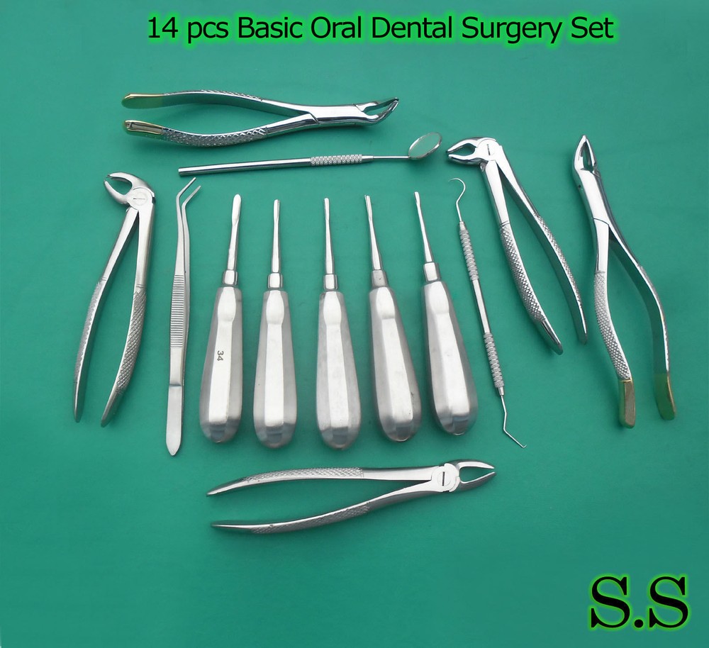 14 PCS BASIC ORAL DENTAL SURGERY EXTRACTING EXTRACTION FORCEP INSTRUMENT DN-535