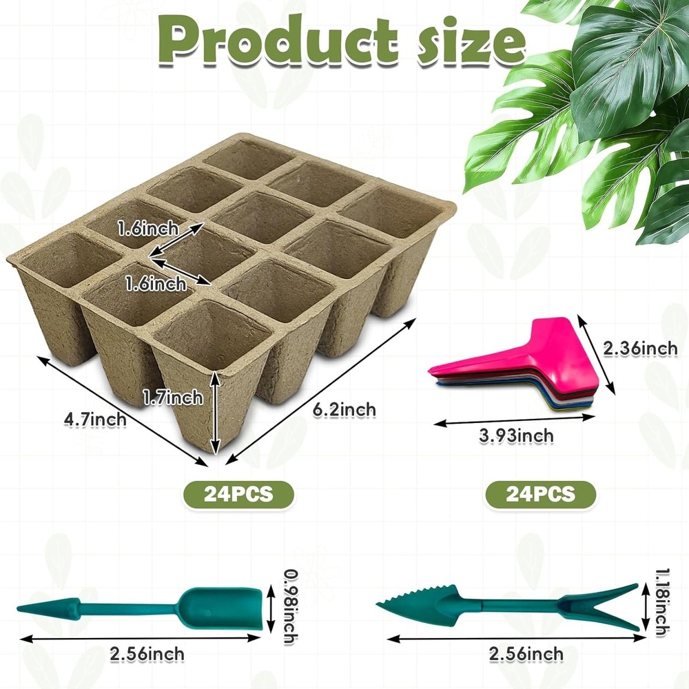 288 Cells Biodegradable Seed Starter Tray - 24 Pack Peat Pots for Seedlings