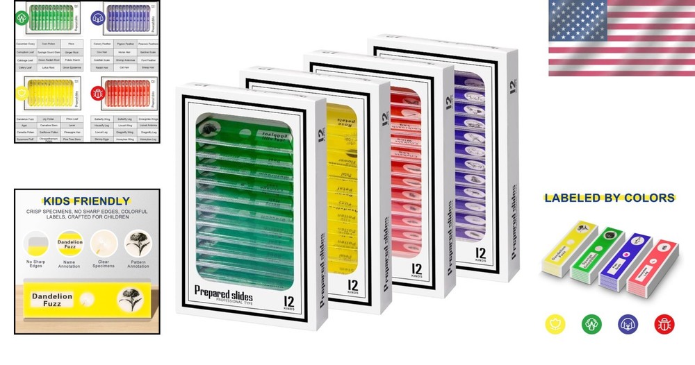 48-Pack Microscope Slides Featuring Plants, Insects - Perfect for STEM Learning