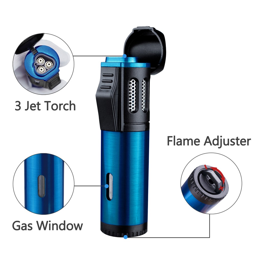 2 Pack Torch Lighter Triple 3 Jet Flame Refillable Butane Windproof Lighter