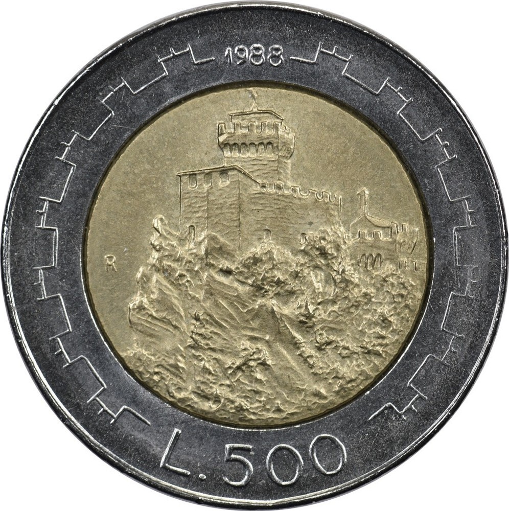 San Marino - 500 Lire - 1988 R - Unc - Second Tower