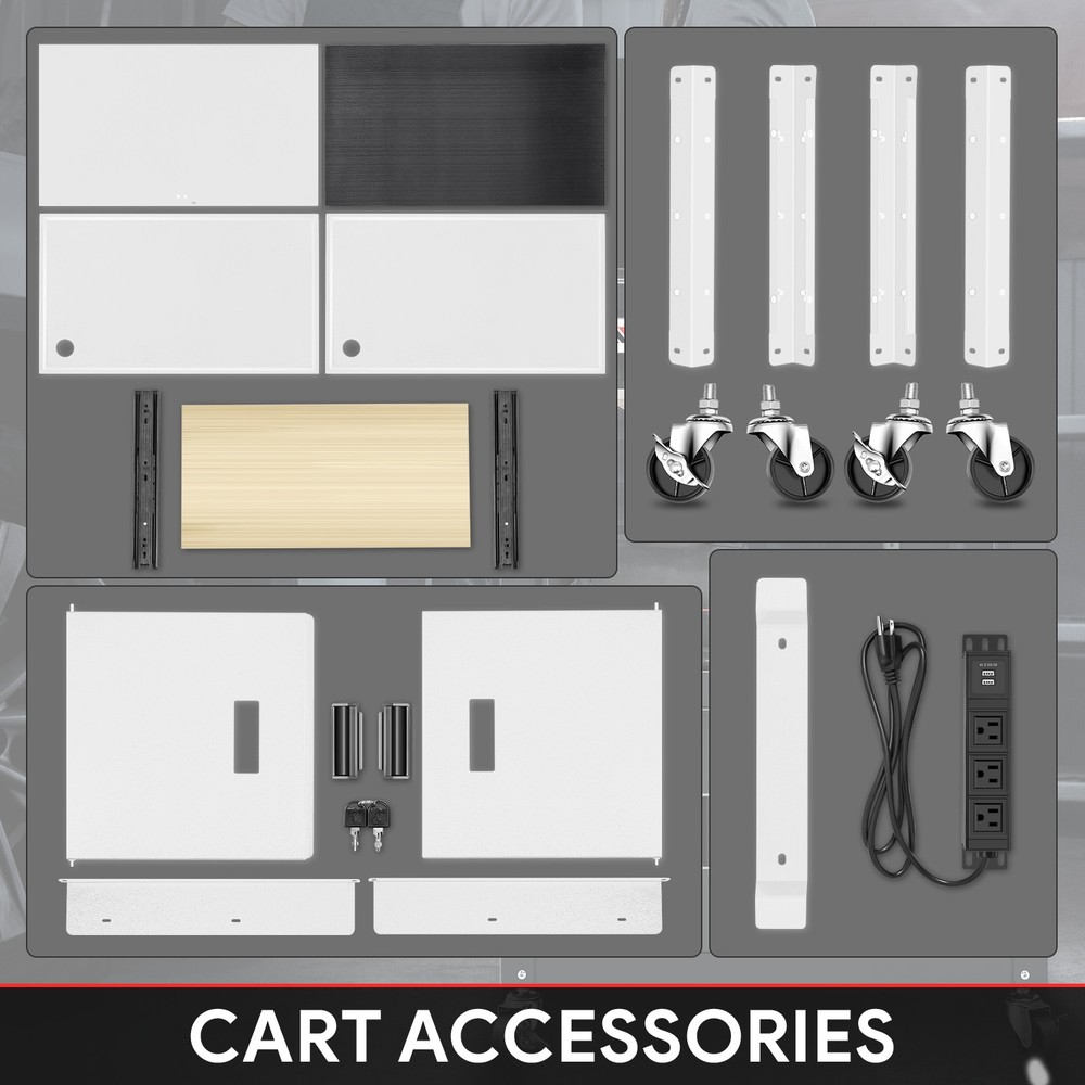 Height Adjustable Media Rolling AV Cart w/ Power Strip+2 Locking Casters White