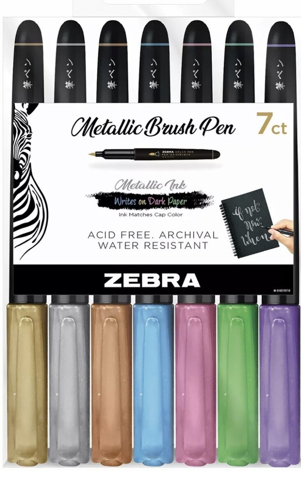 Zebra Metallic Brush Pen Set 7/Pkg-Assorted Colors -01607
