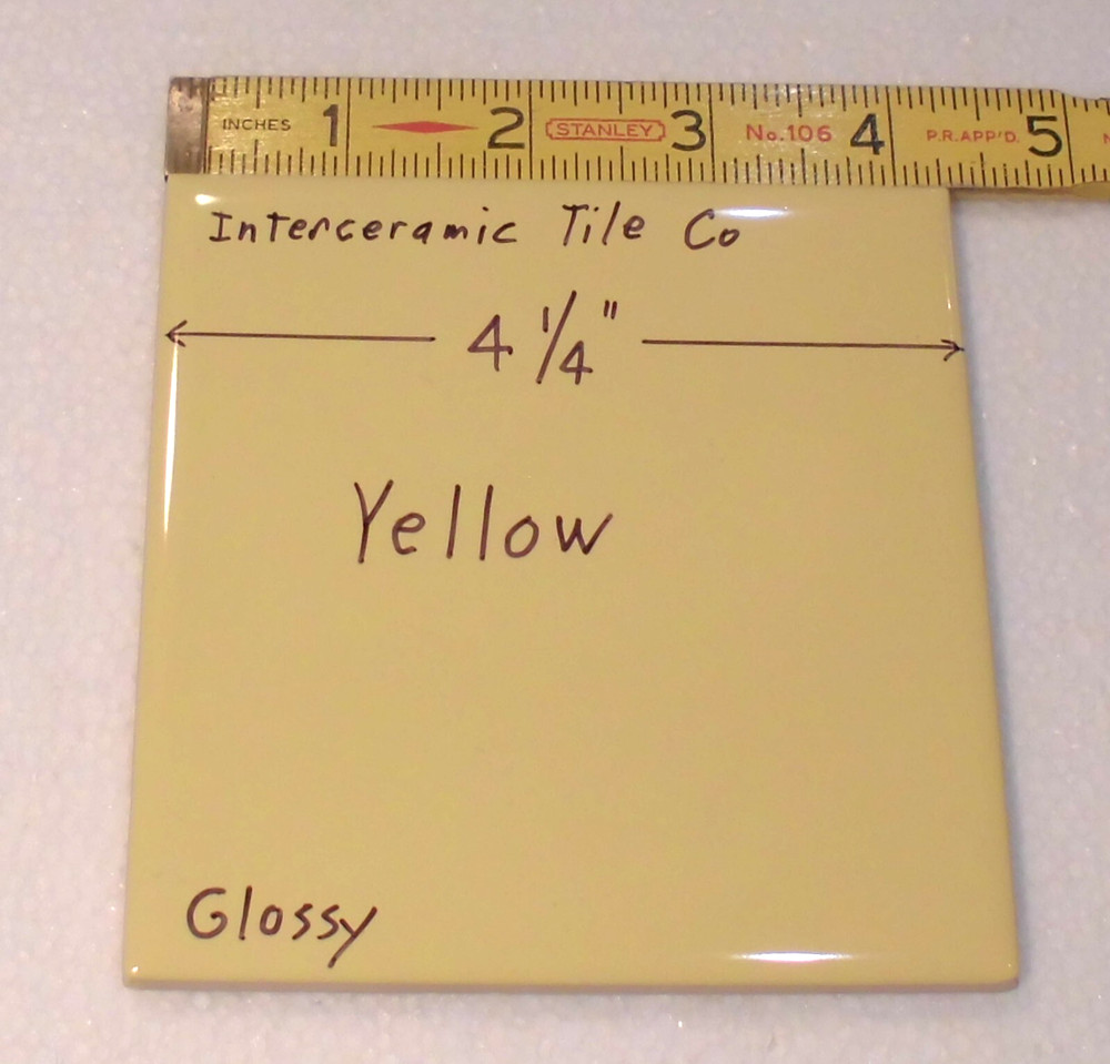 1 pc. Gloss Yellow: 4-1/4" Ceramic Tile by The Interceramic Tile Co. New Stock