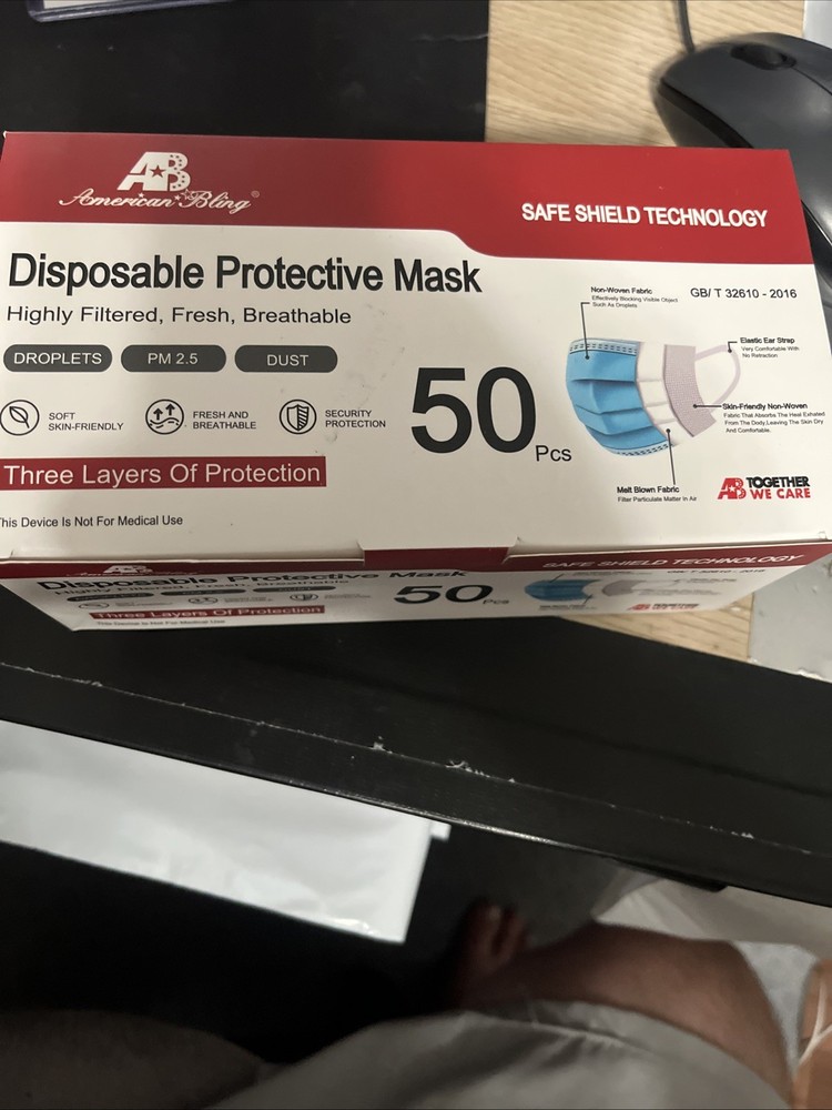 American Bling disposable Protective mask  50 pack New Sealed