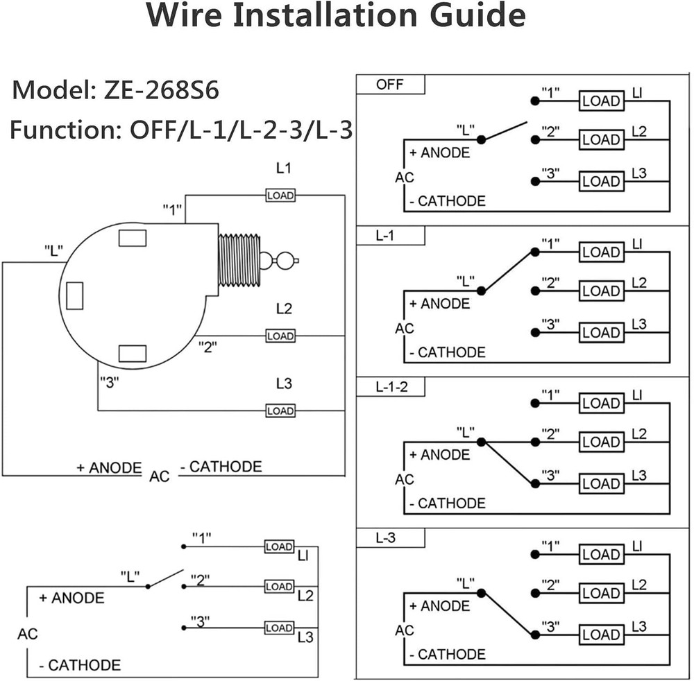 Ceiling Fan Switch 3 Speed 4 Wire Zing Ear ZE-268S6 Pull Chain Switch Control...