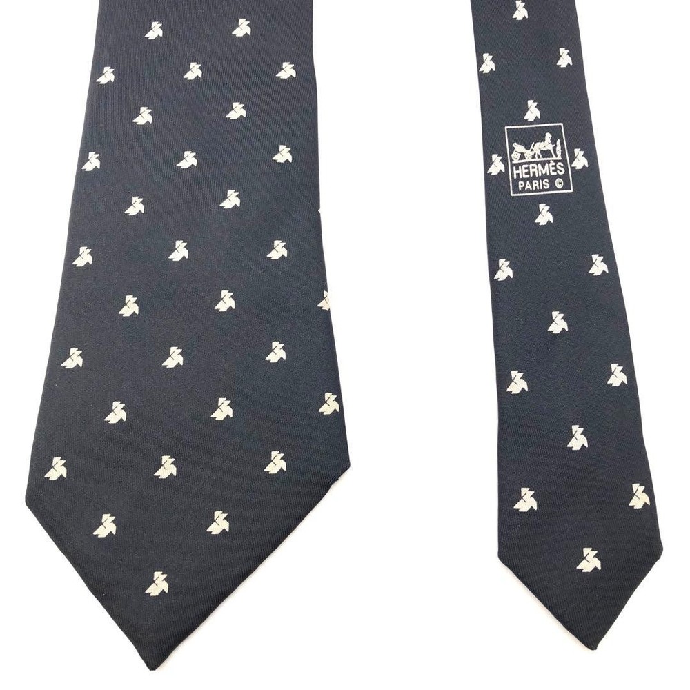 HERMES tie Hermes all over pattern fine black silk