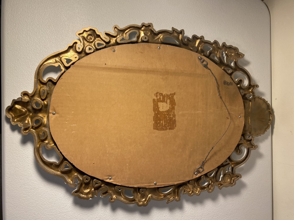 Oval Mirror Hollywood Regency Style White Ornate Frame 29" Lightweight