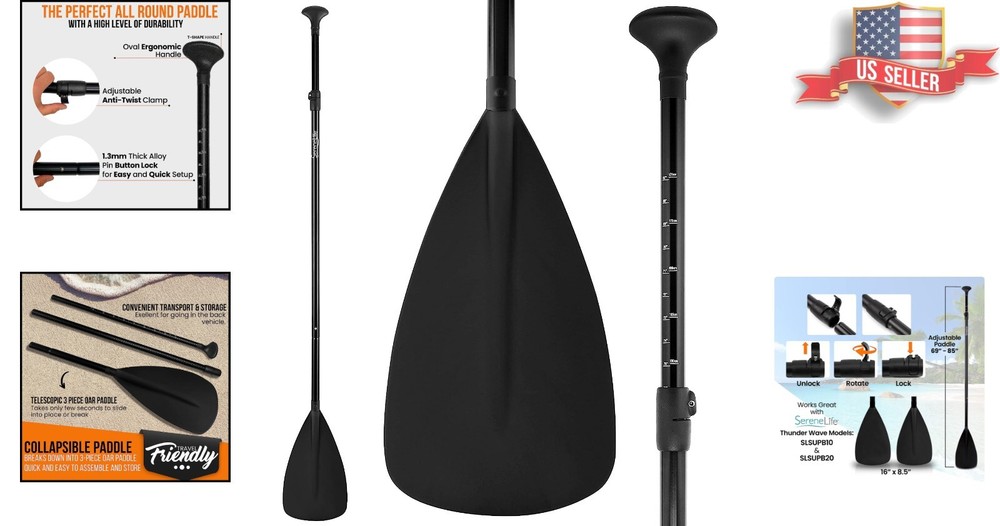 Adjustable Collapsible Water Paddle Oar - Floats, Easy Carry, Handle - 1 Pack