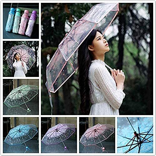 Three Fold Umbrella Clear Cherry Blossom Mushroom Sakura Folding Sunshade
