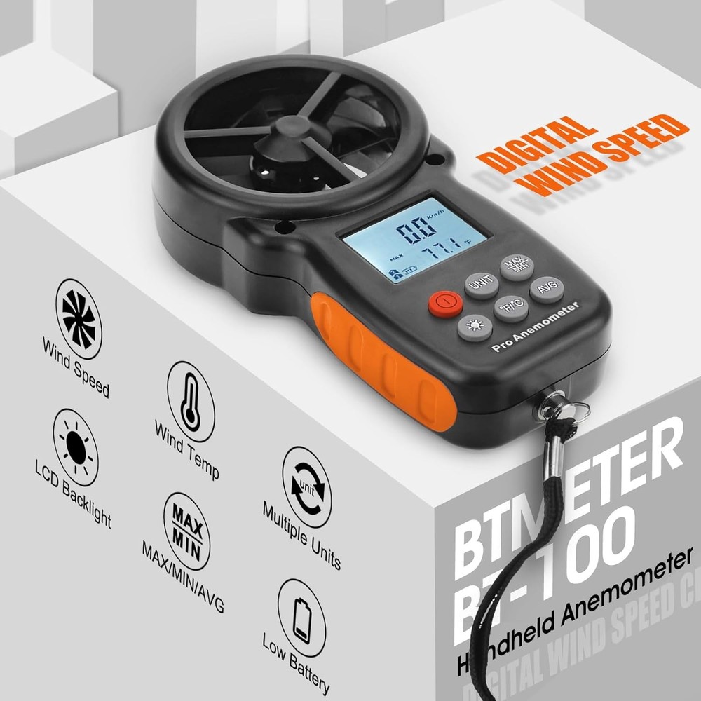 BTMETER BT-100 Handheld Anemometer, Digital Wind Speed CFM Anemometer