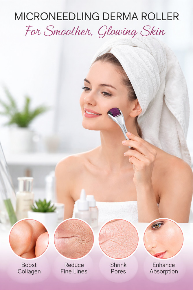 540 Titanium Derma Roller Microneedling Tool for Skin Texture & Serum Absorption