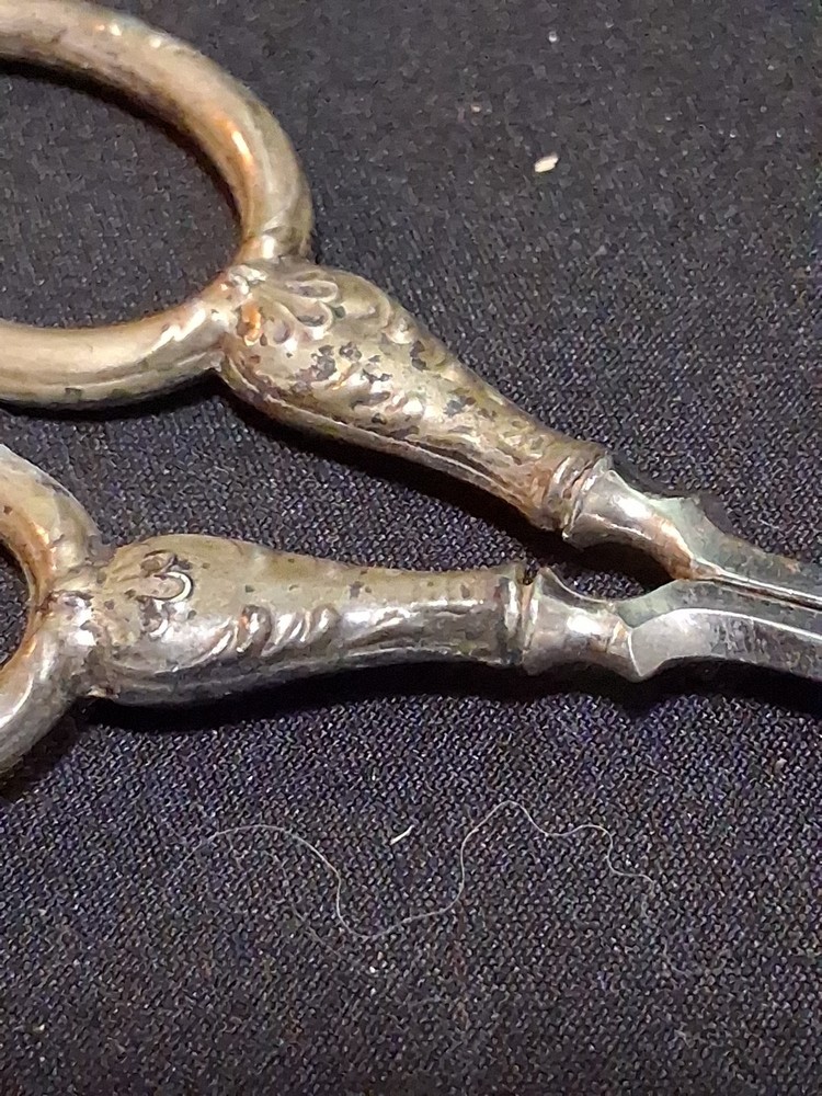 Antique 800 Silver Sewing Scissors Curved Blade Sharp