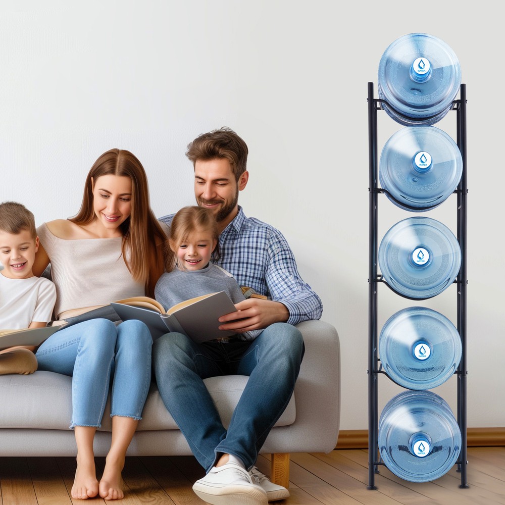 Uimoso 5 Tiers Water Jug Holder Single Row Water Bottle Rack for 5 Bottles Black