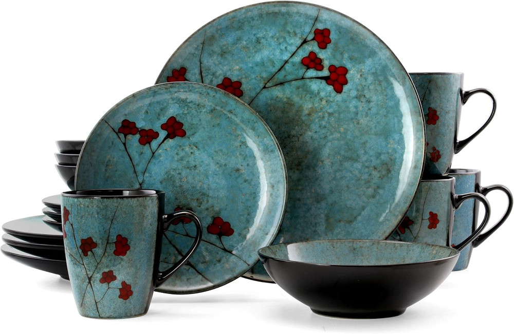 Floral Accents 16 Piece Dinnerware Set in Blue