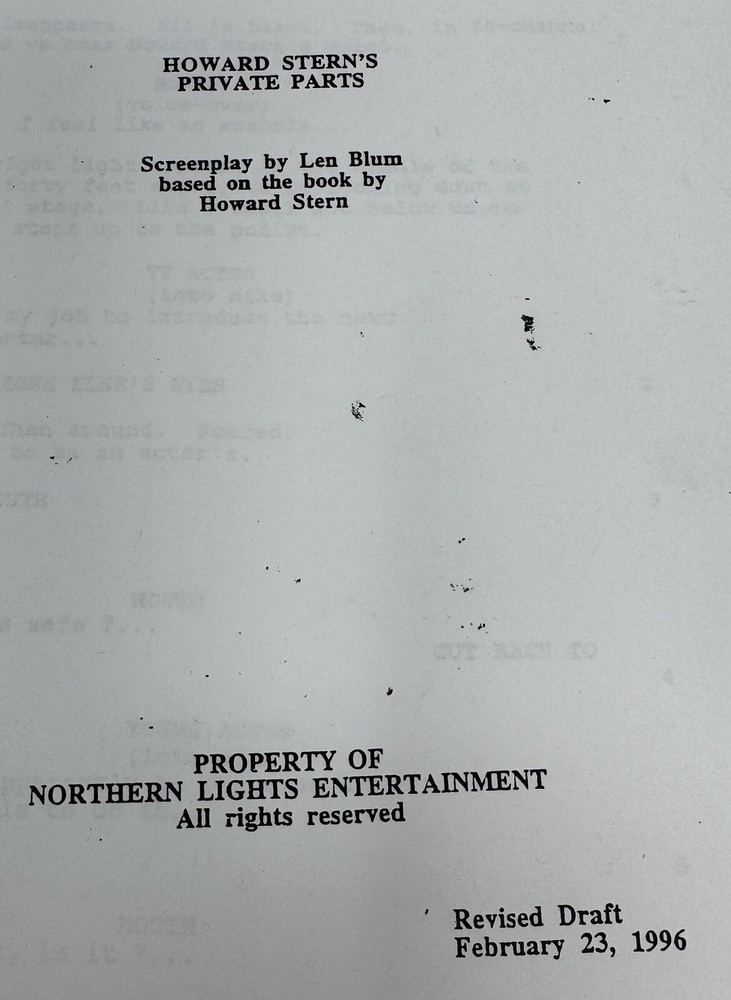 HOWARD STERN’S PRIVATE PARTS SCREENPLAY SCRIPT VERY RARE!