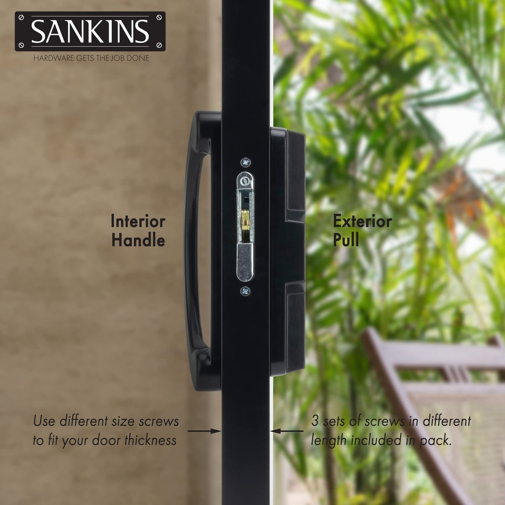 SANKINS Sliding Patio Door Handle Pull Set, Set+Latch Lever, Black