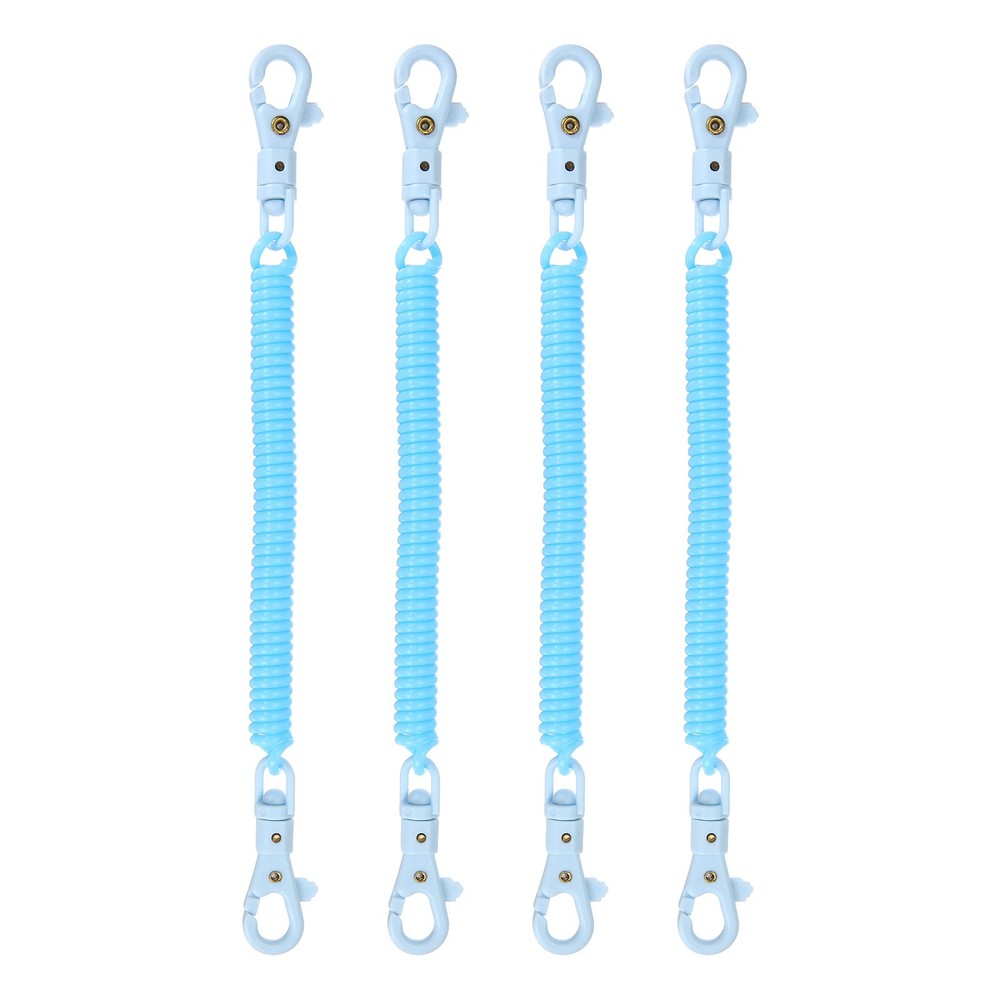 Retractable Coil Keychain W Double Plastic Clasp, (7.9", Light Blue)(4Pcs)