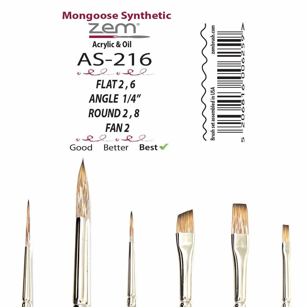 AS-216 Mongoose Synthetic Combo Brush Set 6 pcs