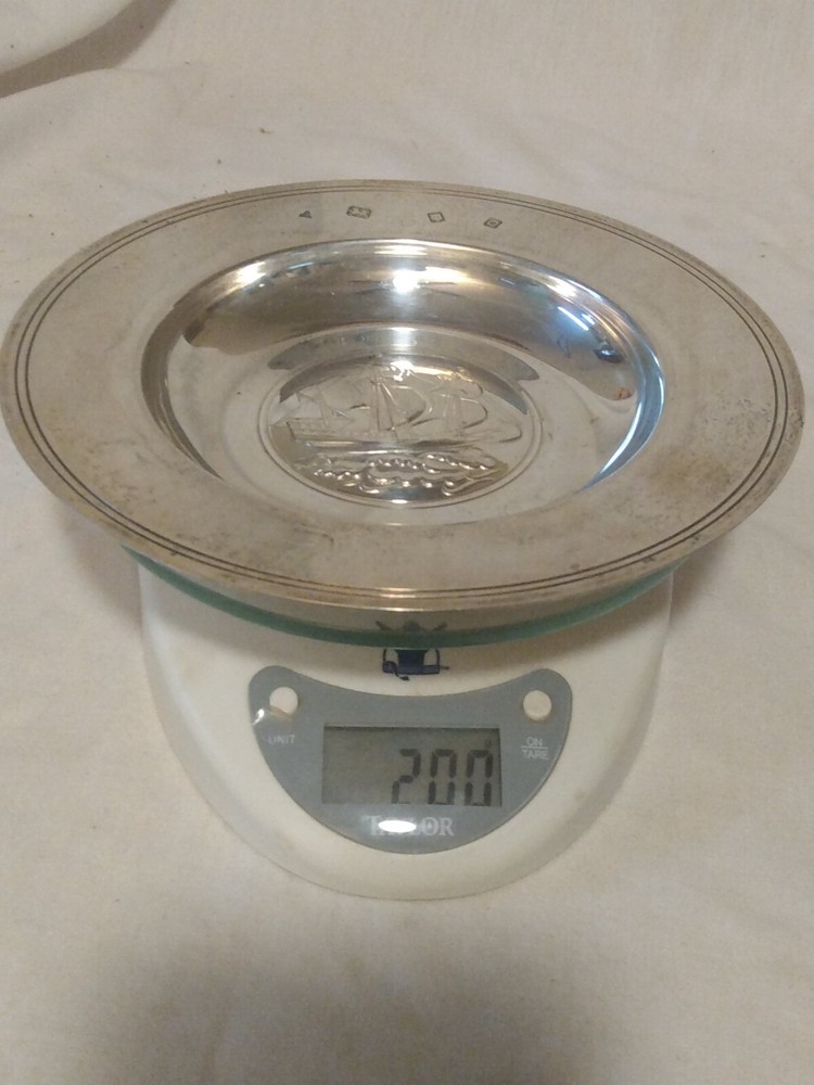 Vintage Garrard Set Solid Silver Armada Dish Central Sailing Ship 273 gm.