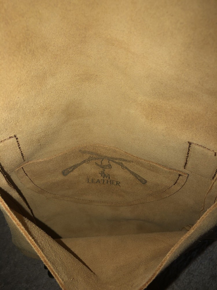 Muzzleloading black powder Fringed Engraved Bag Handcrafted Brown Suede Leather