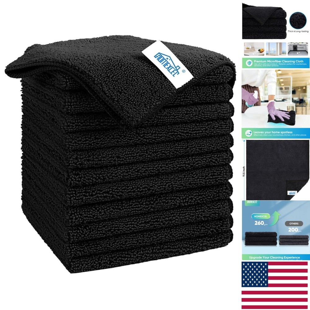 Highly Absorbent 11.5"x11.5" Microfiber Rags - 12 Pack, Eco-Friendly Cleaning