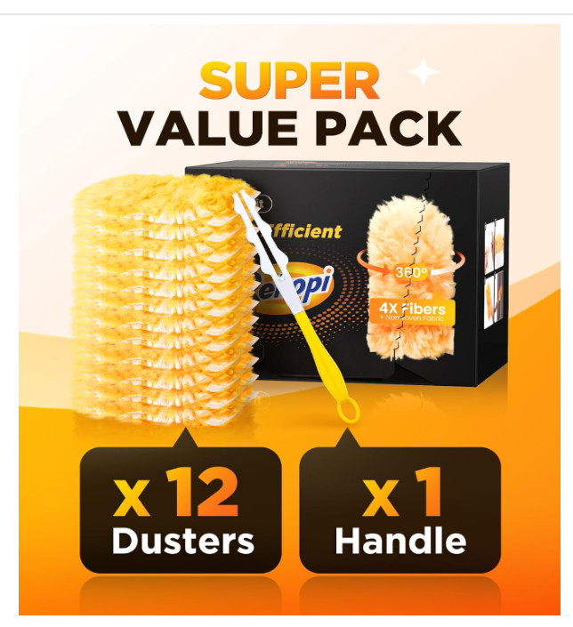 Super Efficient Duster Refills for Swiffer Duster, Duster Kit with 12 Ct Duster