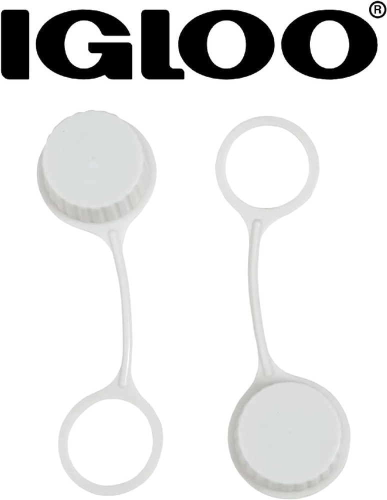 Cooler Threaded Drain Plug Caps with Plastic Tether 20049 White Small