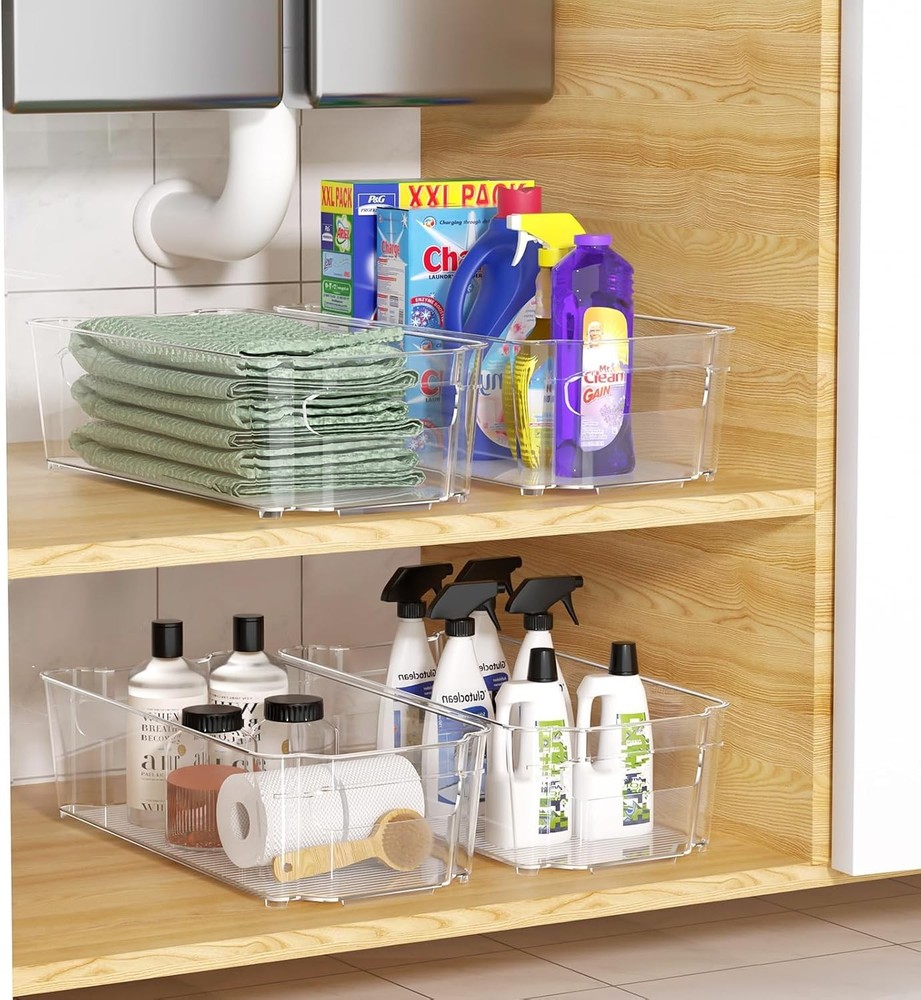 Clear Fridge Organizer, Refrigerator Organizer Bins with Handle, Freezer