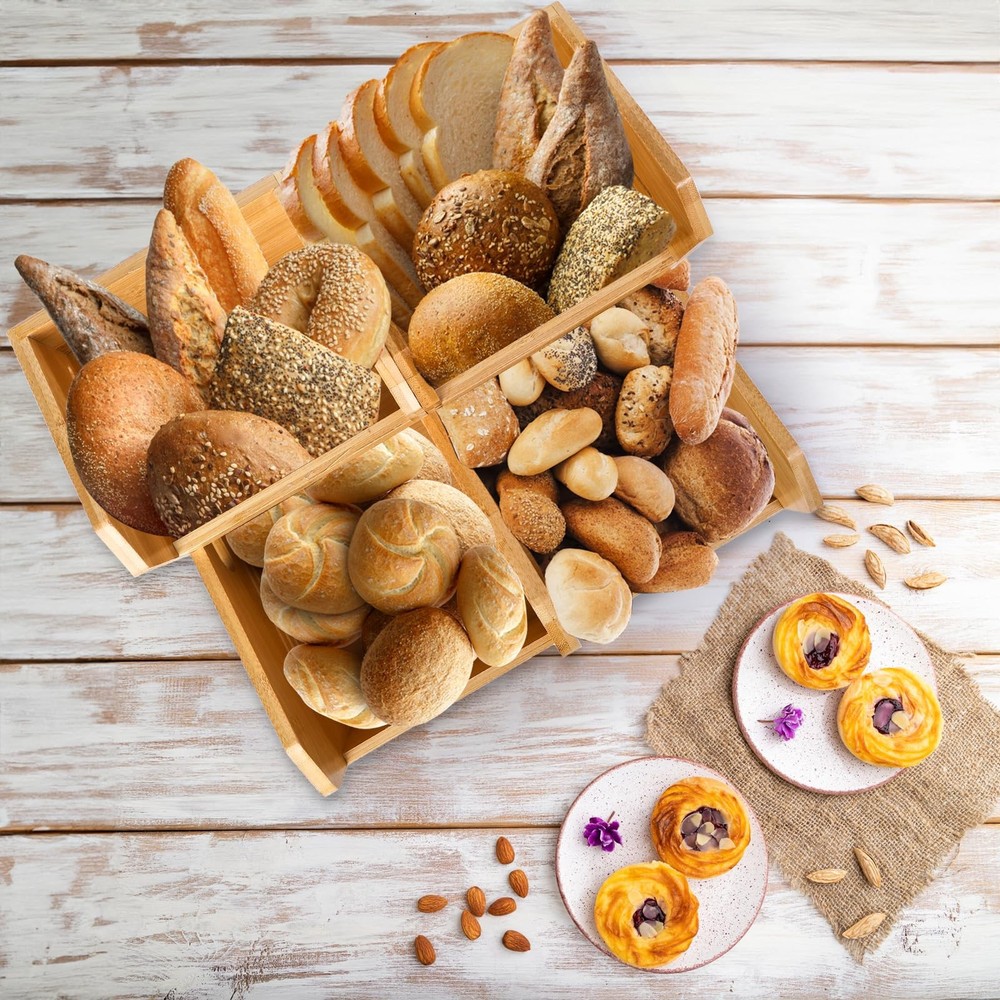 2 Tier Bamboo Stackable Storage Bins, 4 Compartment Potato and Onion Storage ...